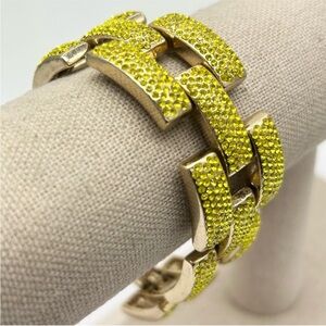 J Crew Square Pave Link Multi Flash Chartreuse Gold Plated Brass Bracelet